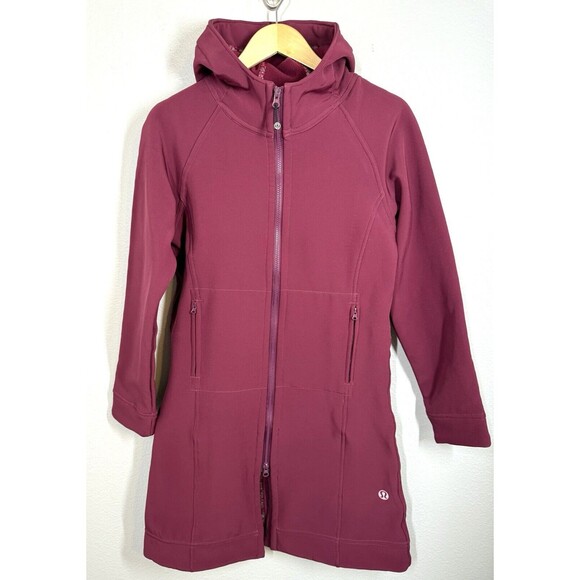 Lululemon Apres Women's 8 Long Raspberry Softshell Hooded Jacket Full Zip‎ Coat - Picture 1 of 13